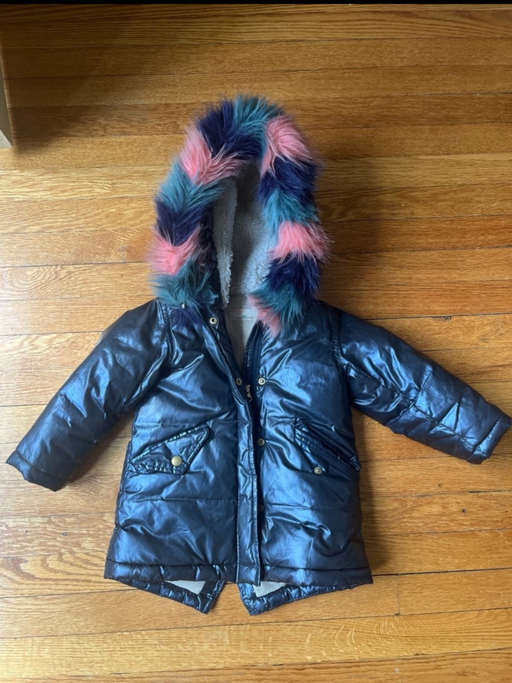 J.Crew Crewcuts Kids Puffer Girl Rainbow Unicorn Shiny Metallic 3 4